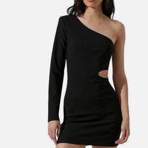 ASTR The Label Lavina One Shoulder Cut Out Dress In Black   Size XS